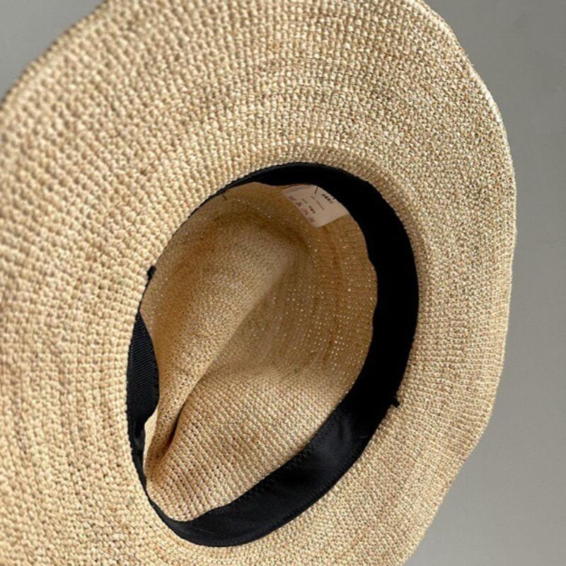 Natural Raffia Beltjazz Top Sun Hats Summer Cool Hand-Woven Breathable Top Hat Men'S Women'S Versatile Straw Hat Beach Panama