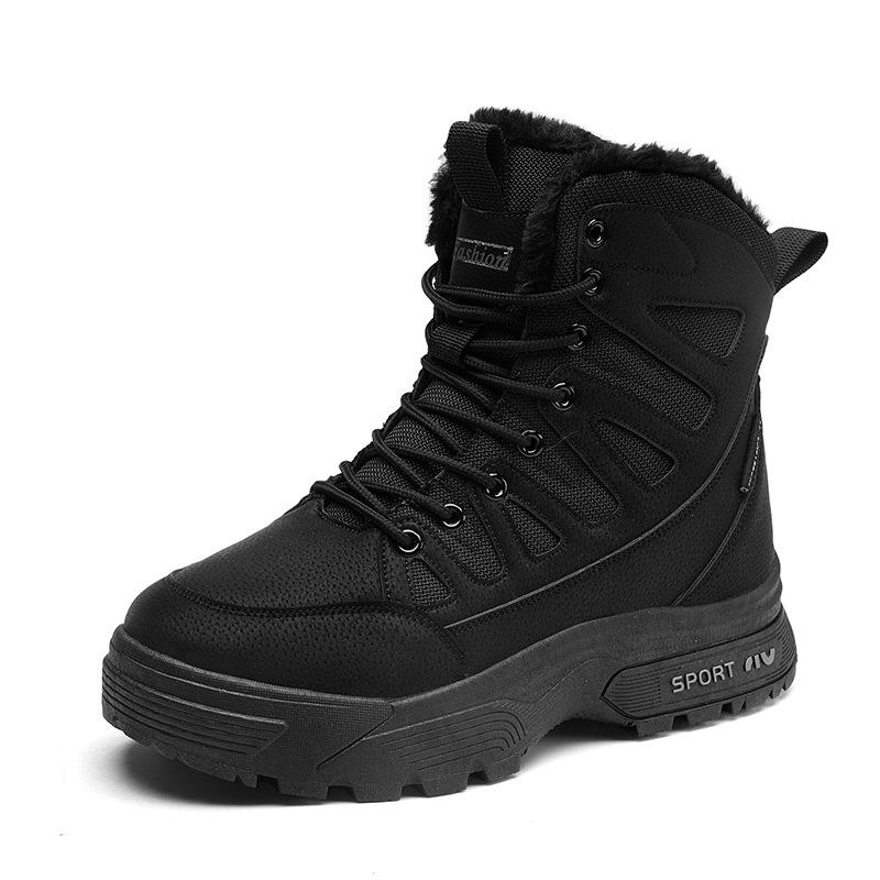 Outdoor waterproof mountaineering tactical boots fleece warm outer wear non-slip snow boots high-top sports cotton shoes