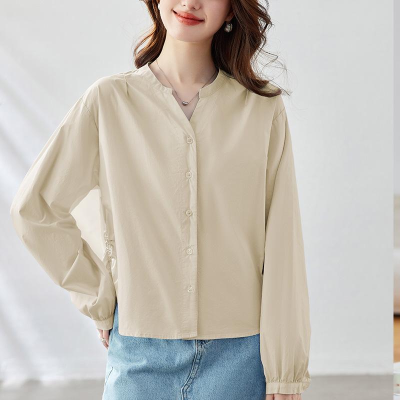 

Новая простая повседневная блузка с длинными рукавами-фонариками, рубашка из чистого хлопка XXL абрикосовый