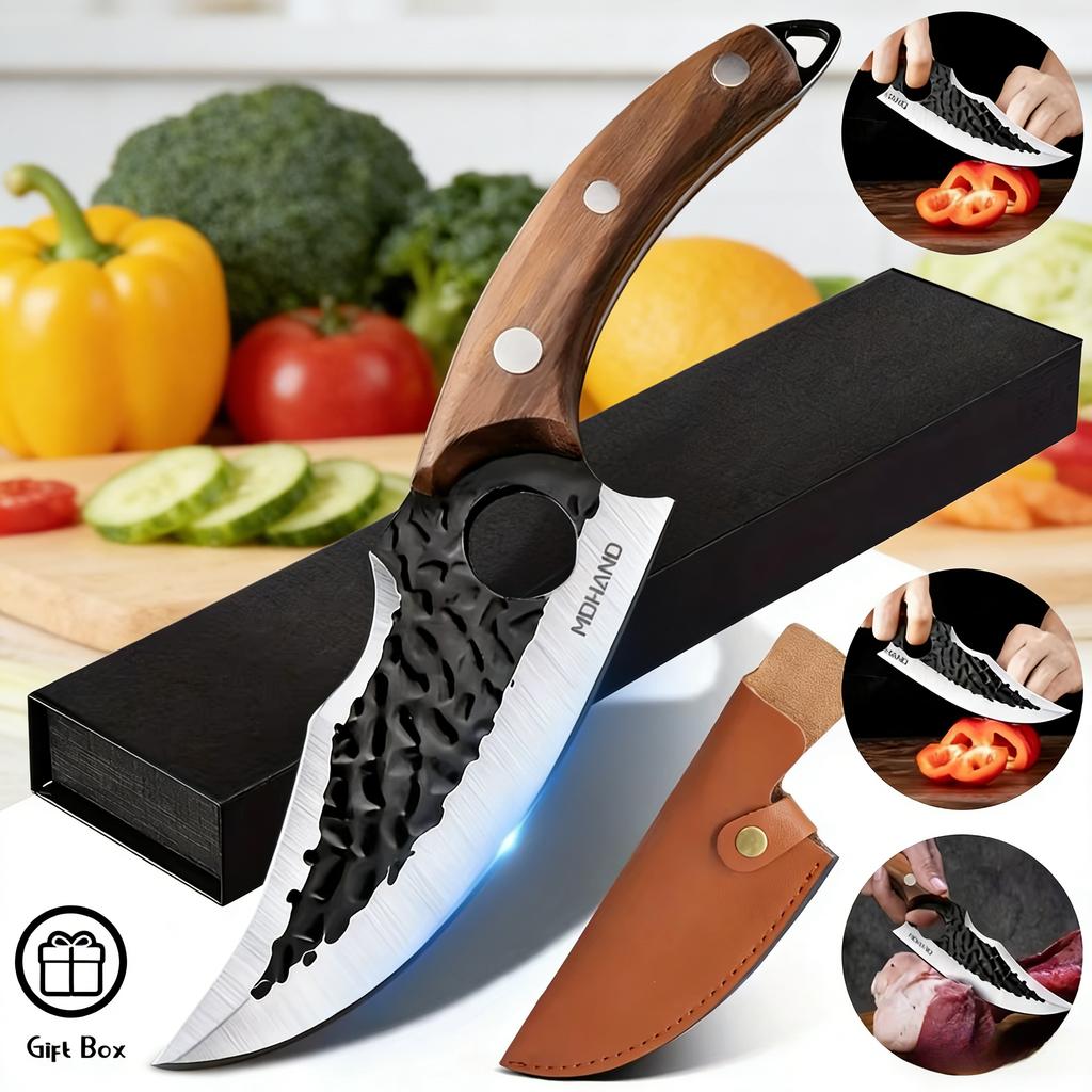 KEPEAK Multifunctional Viking Knife With Sheath Hand Forged Boning Knife With Gift Box Japanese Cooking Meat Cleaver Chef Knife