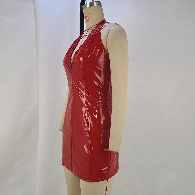 Women's Casual Hanging Neck V-Neck Waisted Hip Dresses