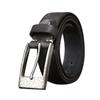 Bold And Thickened Hammer Pattern Stainless Steel Button Head Belt, Men'S Genuine Leather First Layer Cowhide Trendy Versatile Denim Belt