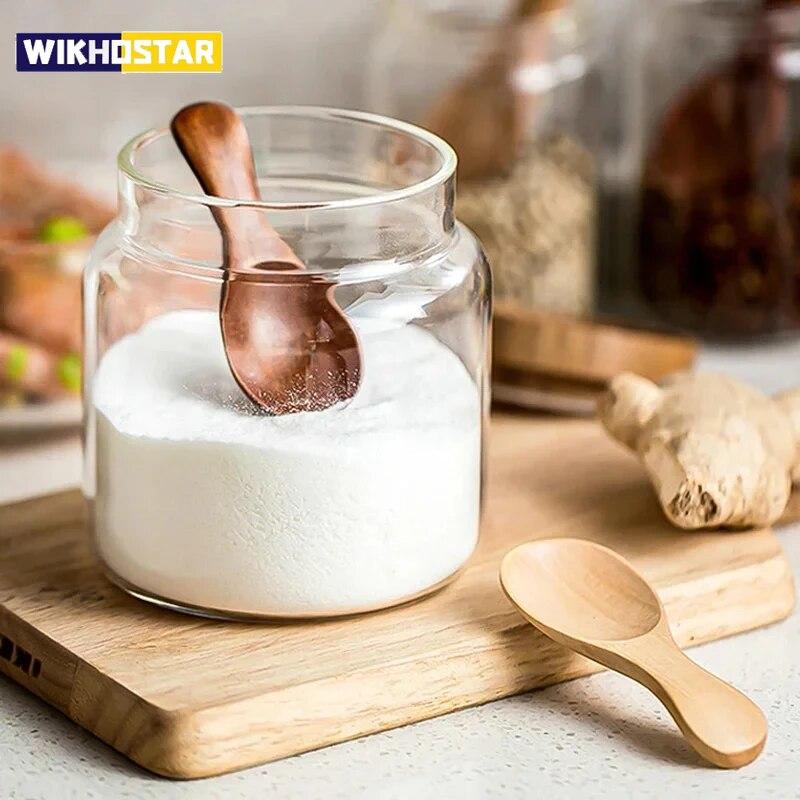 WIKHOSTAR Mini Wooden Spoons Small Kitchen Spice Condiment Spoon Sugar Tea Coffee Scoop Short Handle Wood Kids Spoon