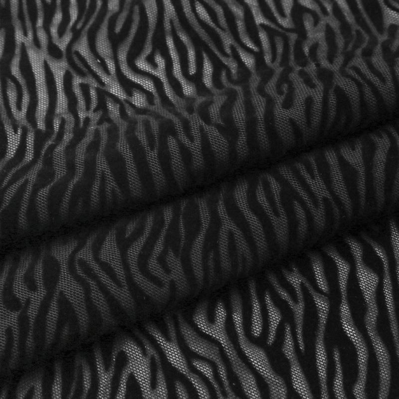 1yard Black White Color Zebra Stripes Print Flocking Mesh Fabric African Tulle Jacquard Velvet Fabrics for DIY Sewing Clothing