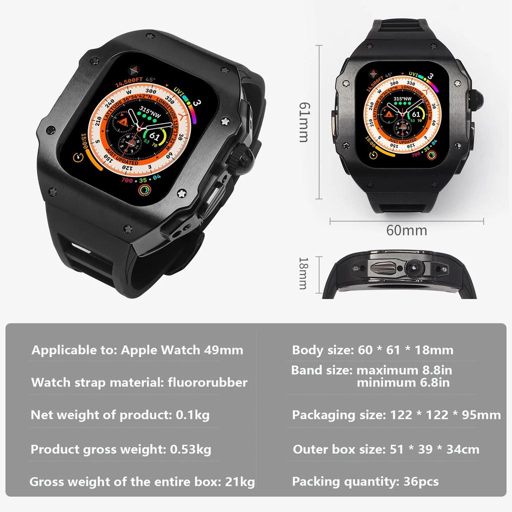 Stainless Steel Modification Kit For Apple Watch 8 Ultra 49mm 7 6 5 4 SE 44MM 45MM Case Sport ONLY Band iWatch Rubber Refit Mod