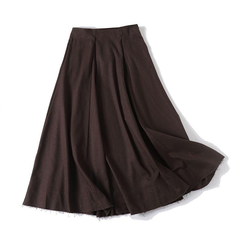 MD Women clothes French style Vacation Wave Style Retro Brown Texture Linen Umbrella Skirt Women's Skirt 05236586717