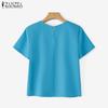 ZANZEA Women Casual Round Neck Summer Short Sleeve Print Blouse