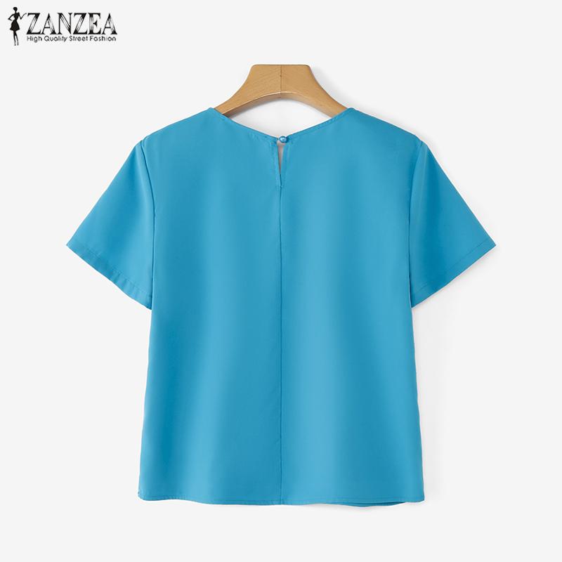 ZANZEA Women Casual Round Neck Summer Short Sleeve Print Blouse