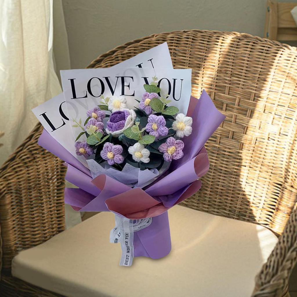 Artificial Knitted Bouquet Flower Arrangement Centerpiece Home Ornament for Festival Celebration Wedding or Table Decoration