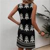 Abito da donna alla moda casual con stampa floreale, girocollo, senza maniche
