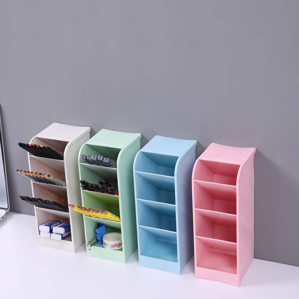 Pen Holder Plastic Slant Organiser Transparent Multi-Compartment Organiser Desktop Kids Four Compartments