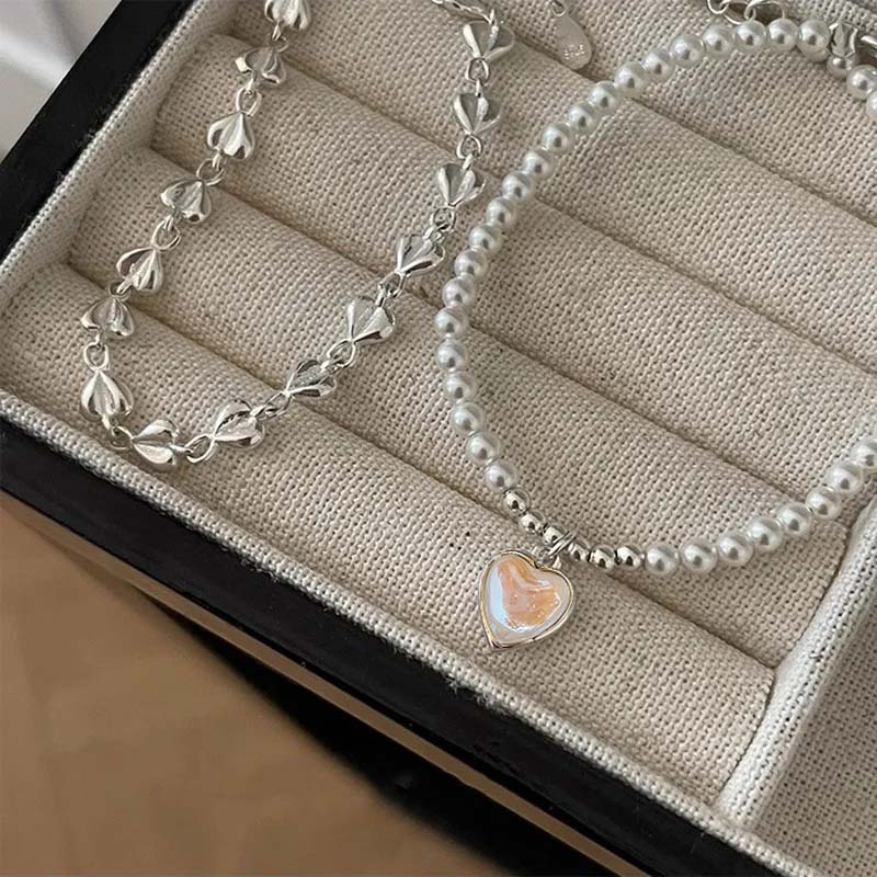 New Trend Small Round Pearl Bracelets Exquisite Pink Opal Heart Adjustable Bracelets for Women Jewelry Birthday Gifts