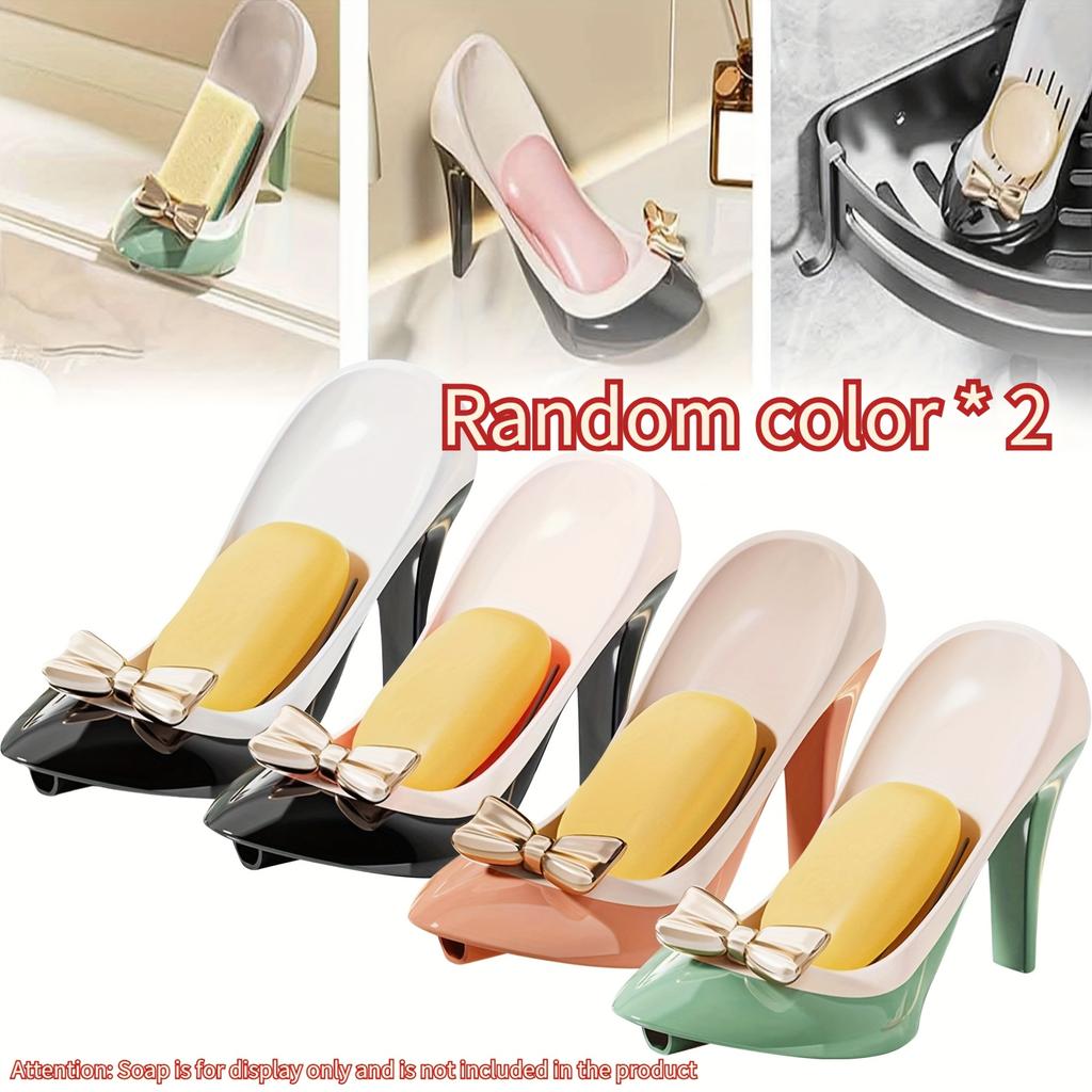 Suction Cup High Heel Soap Dish – Lightweight & Non-Slip, Oval Plastic Holder for Bathroom Counter – Bathroom Decor