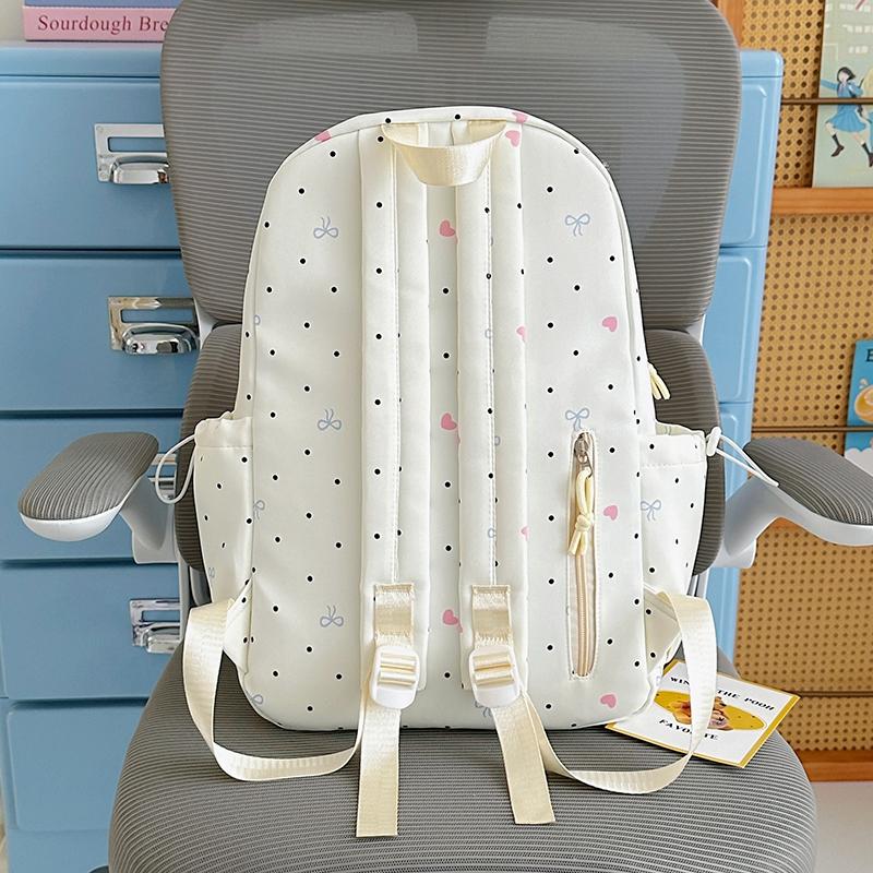 Student Schoolbag Large Capacity Multi-Function Backpack Dot Bow Print Women's Lightweight Backpack