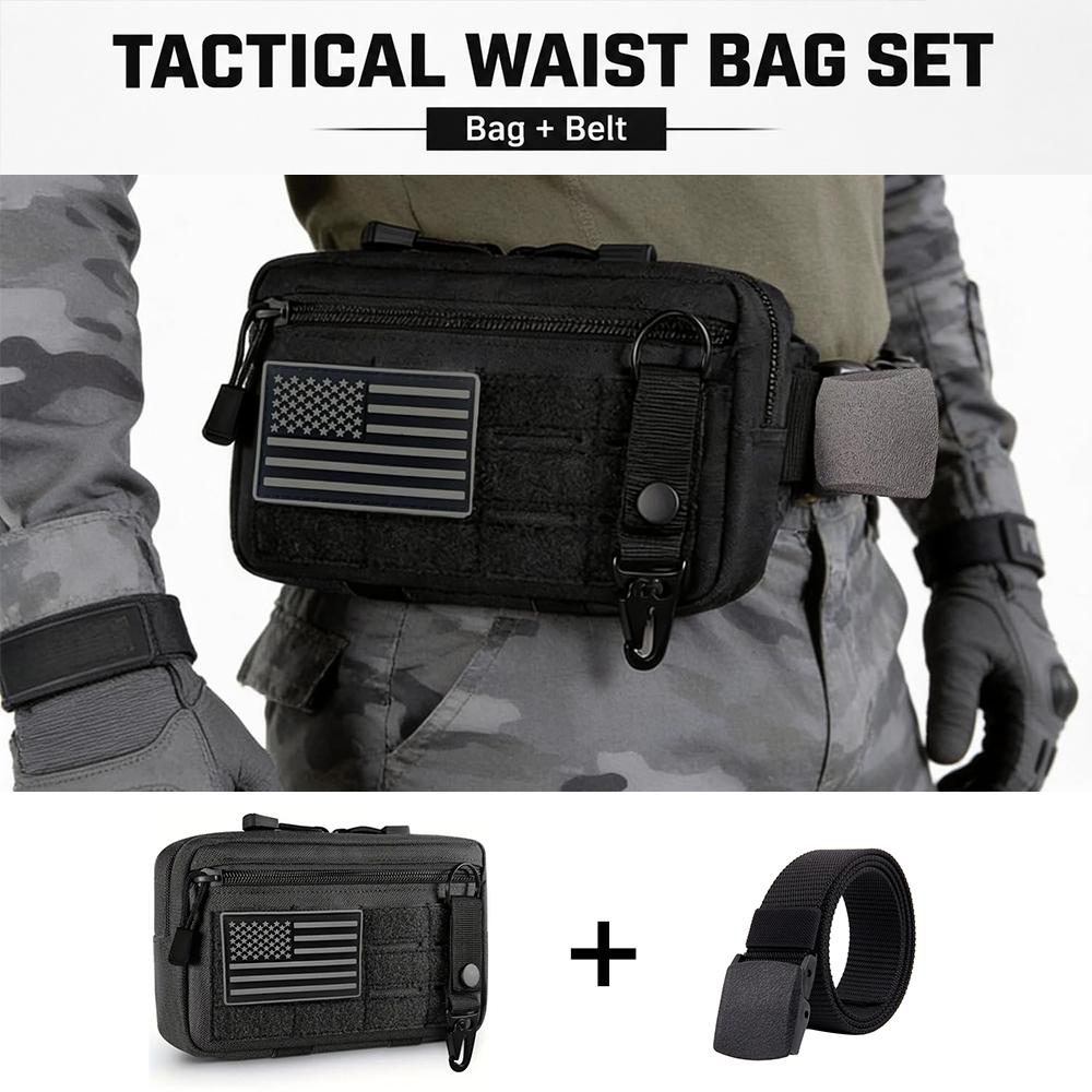 Outdoor Nylon Portable Men's Waist Bag, EDC Hunting Toolkit, Molle Pouch with Metal Hooks, Camouflage Waist Pack Coin Purse