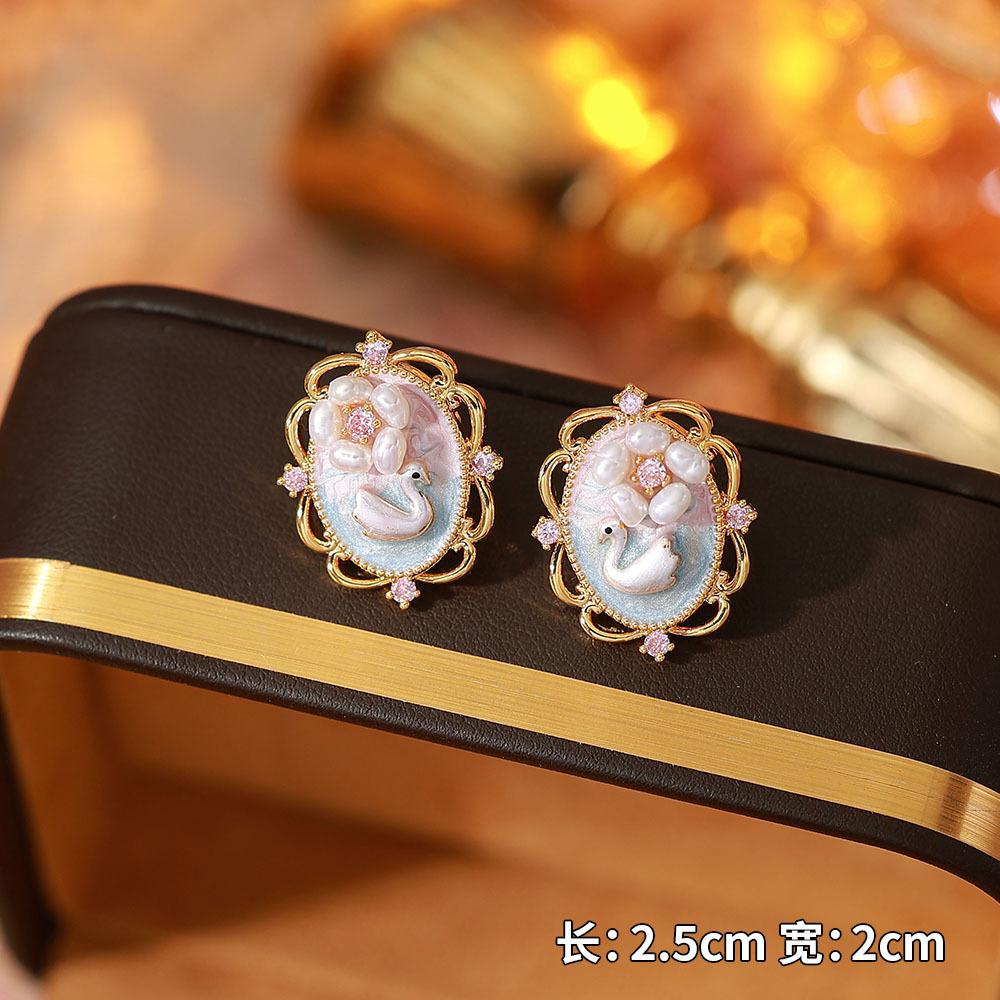 Ainibenni Original Design Enamel Painted Earrings for Women, Monet Garden Oil Painting Style Stud Earrings