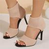 Fashion Women New Designer Knitted High Heels Sandals Summer 2025 Square Toe Thick Heeled Sandal Woman Sexy Slingbacks Black Party Shoes