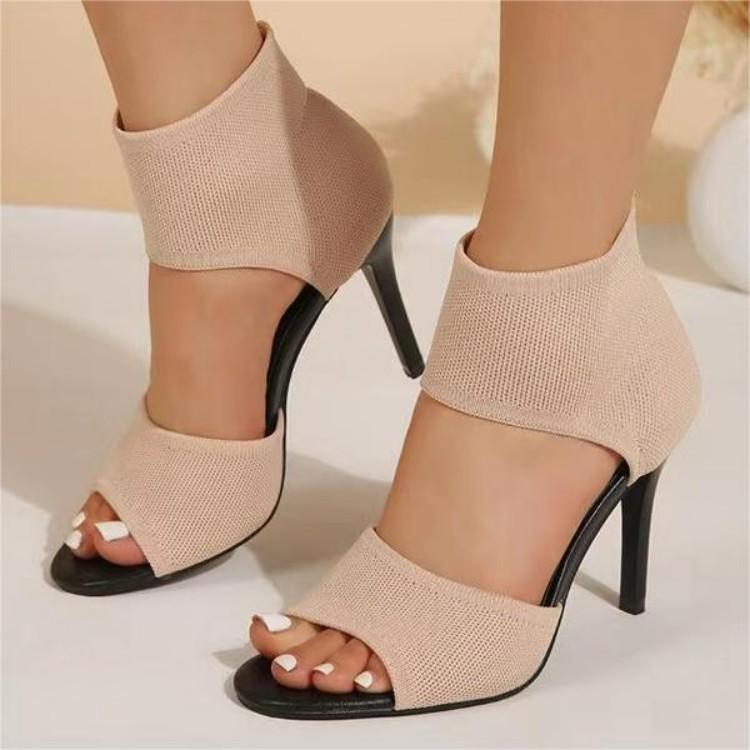 Fashion Women New Designer Knitted High Heels Sandals Summer 2025 Square Toe Thick Heeled Sandal Woman Sexy Slingbacks Black Party Shoes