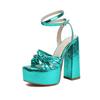 Plus Size Metallic Plaid Microfiber Material Ultra Thick Heel Peep Toe Sandals Ankle Cross Buckle Sexy Elegant High-Heeled Sanda