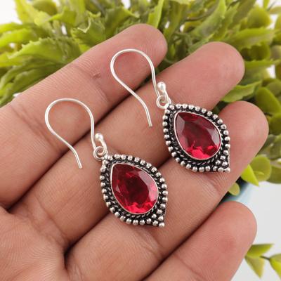 Schmuck mit rosa Rubellit-Edelstein, 925 Sterlingsilber Ohrring, Handgefertigter Charmanter Ohrring, Böhmischer Rubellit-Ohrring als Geschenk für Oma