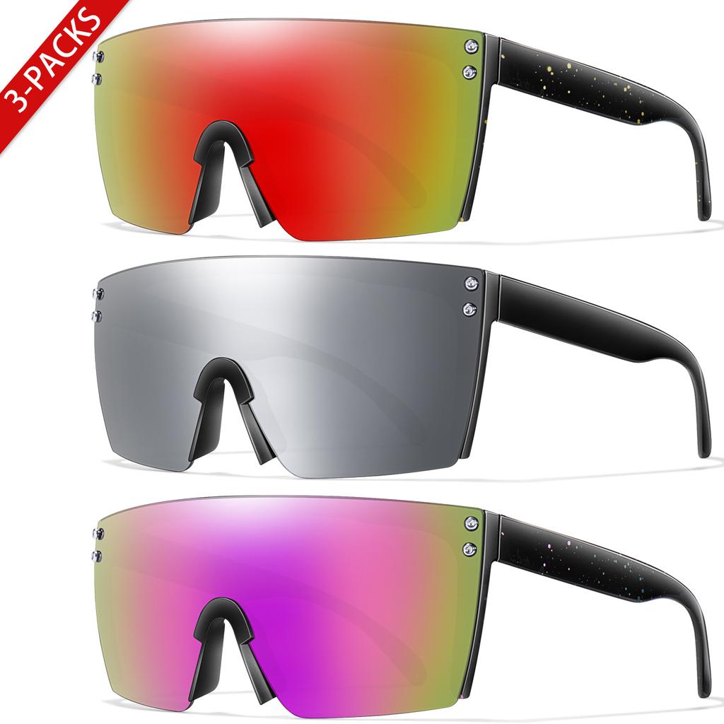 3 Pairs Fishing Sunglasses Men and women Square Oversize Windproof Shades with UV Protection for Outdoor Cycling Hiking