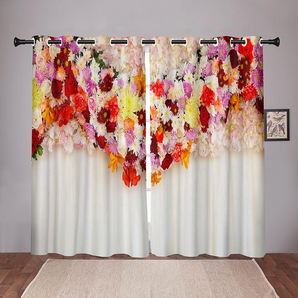 Luxury Floral Flower Print Brightly Colored Window Area Curtain Panels Kids Room Sleeping Room Living Room Decor Hall Area Treatments Kitchen Hom