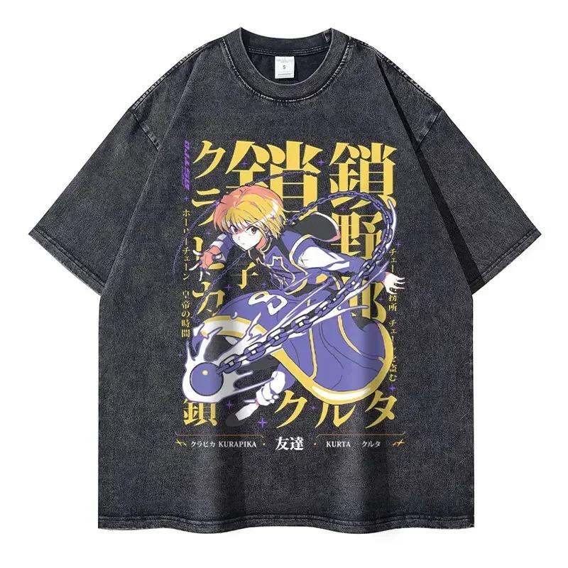 Vintage Washed Anime Hunter X Hunter T-Shirt Men's and Women's  Cotton Comfortable Fit Tee Casual Streetwear Summer