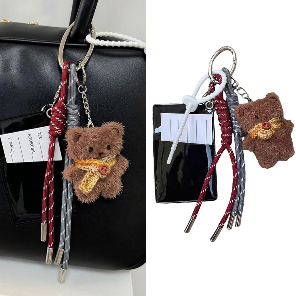 Y2K Braided Rope Bag Pendant High-grade Cute Plush Bear Keychain Pendant With Card Holder Fashion Bag Accessories for Women Girl