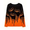 Women's Fashion Halloween Limited Edition, Pumpkin Print Gradient Long-Sleeve Top T-Shirt