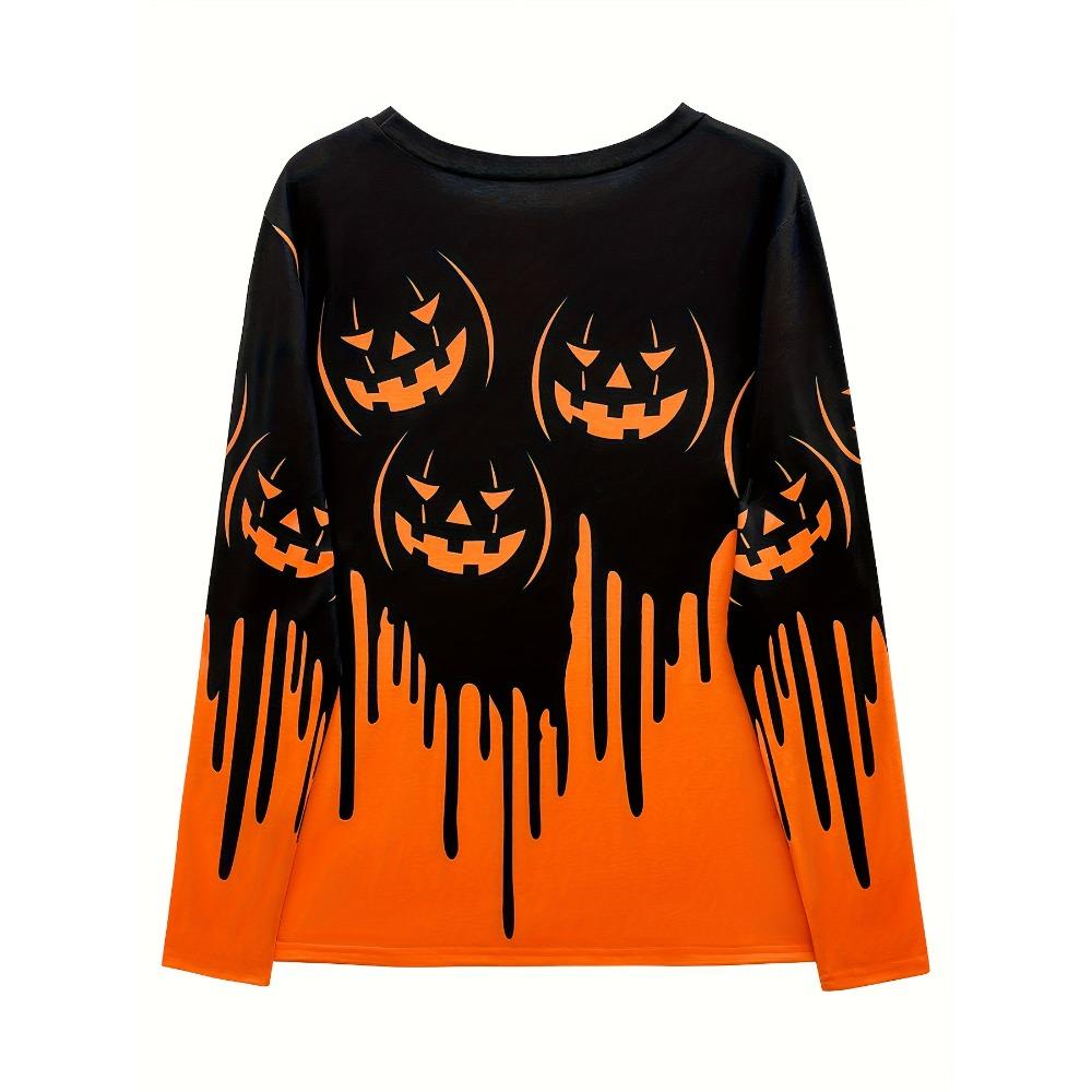 Women's Fashion Halloween Limited Edition, Pumpkin Print Gradient Long-Sleeve Top T-Shirt