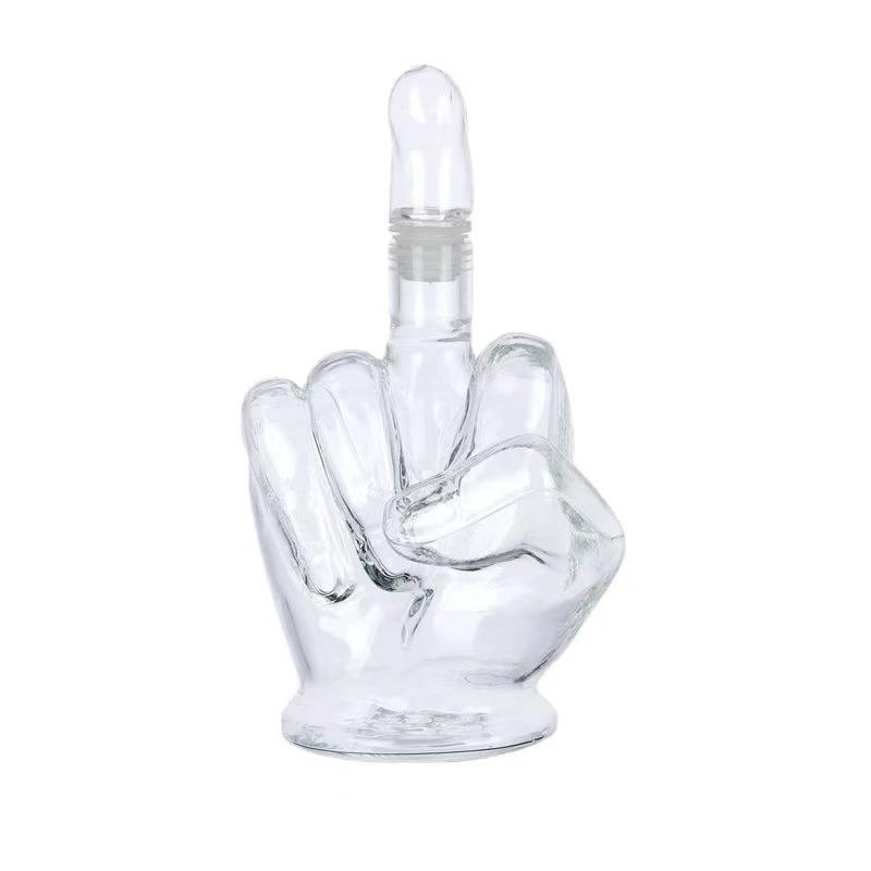 1000 Ml Middle Finger Shaped Whiskey Decanter, Novelty Glass Liquid Bottle for Bar Decor & Funny Gifting
