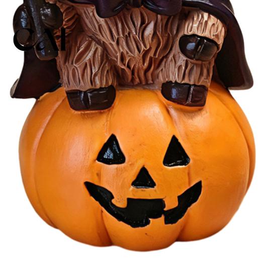 Decorative Cow Collectibles 2Pcs Halloween Highland Witch Ornament, Resin Figurine with Hat Pumpkin Broom Rustic Home Decorations & Skull, Cute