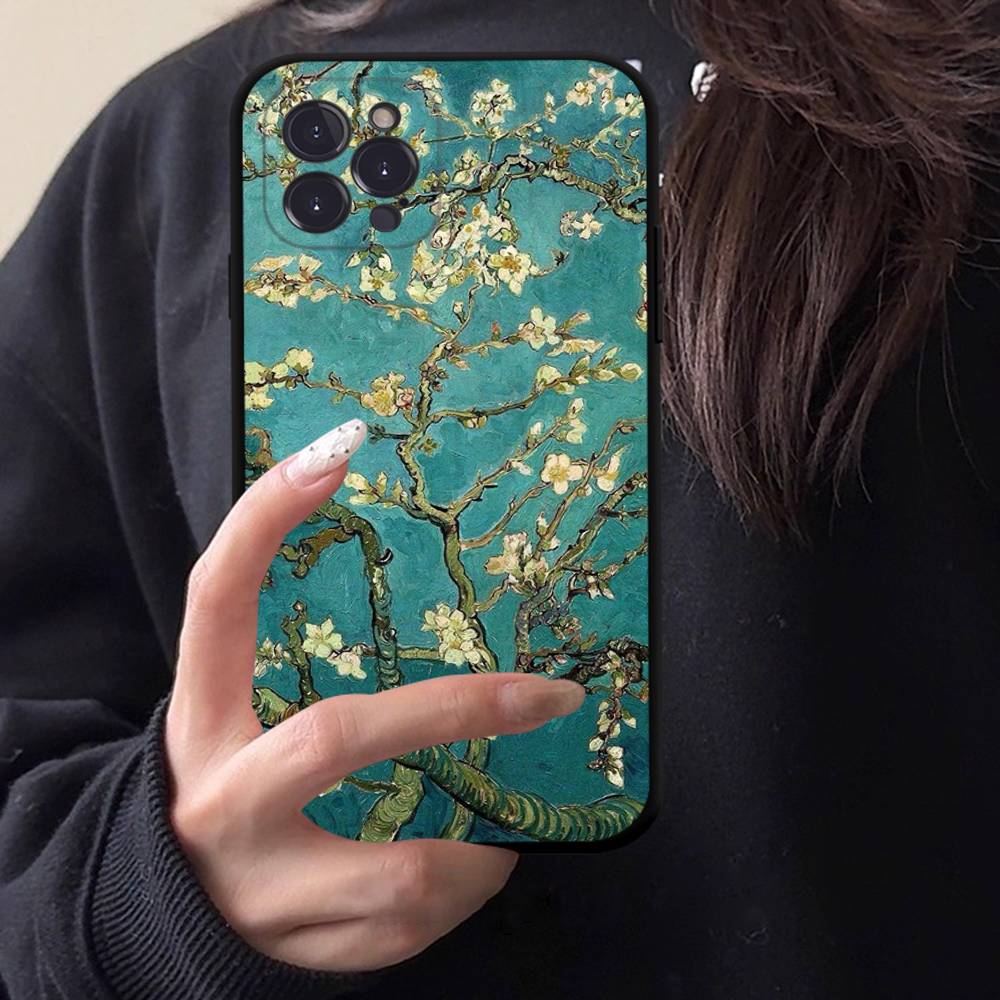 Retro Van Gogh Oil Paint Black TPU Phone Case Fashion For iphone17 Air 16 15 14 13 12 Pro 11 Pro Max Plus Protective Case