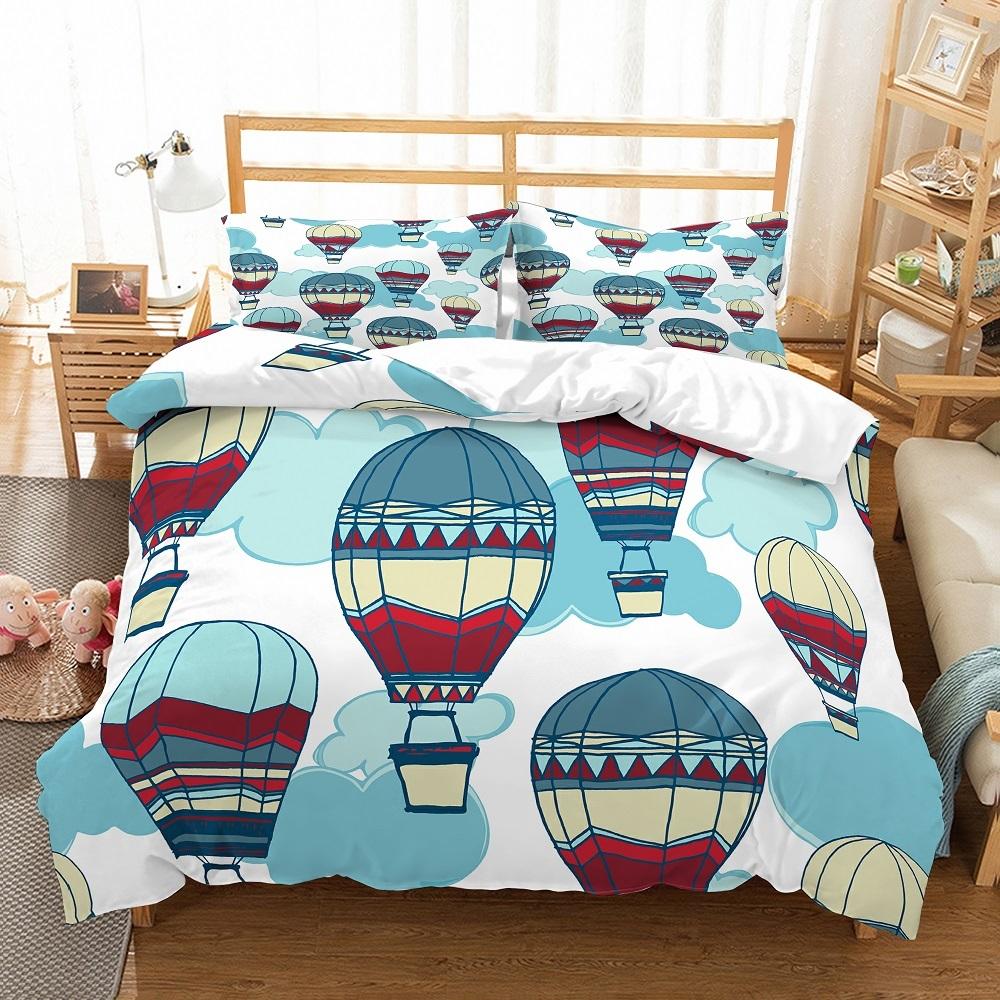

Комплект постельного белья Balloon Duvet Cover Set King Twin Size Polyester Hand Painted Style Floating Hot Air Balls With Clouds Moon Print Set 155x215cm 3pcs