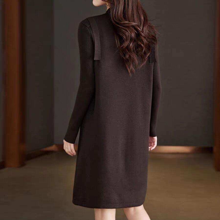 Semi-turtleneck Knitted Dress for Womens Autumn and Winter with Coat Inner Fit Sweater Medium and Long Bottom Skirt