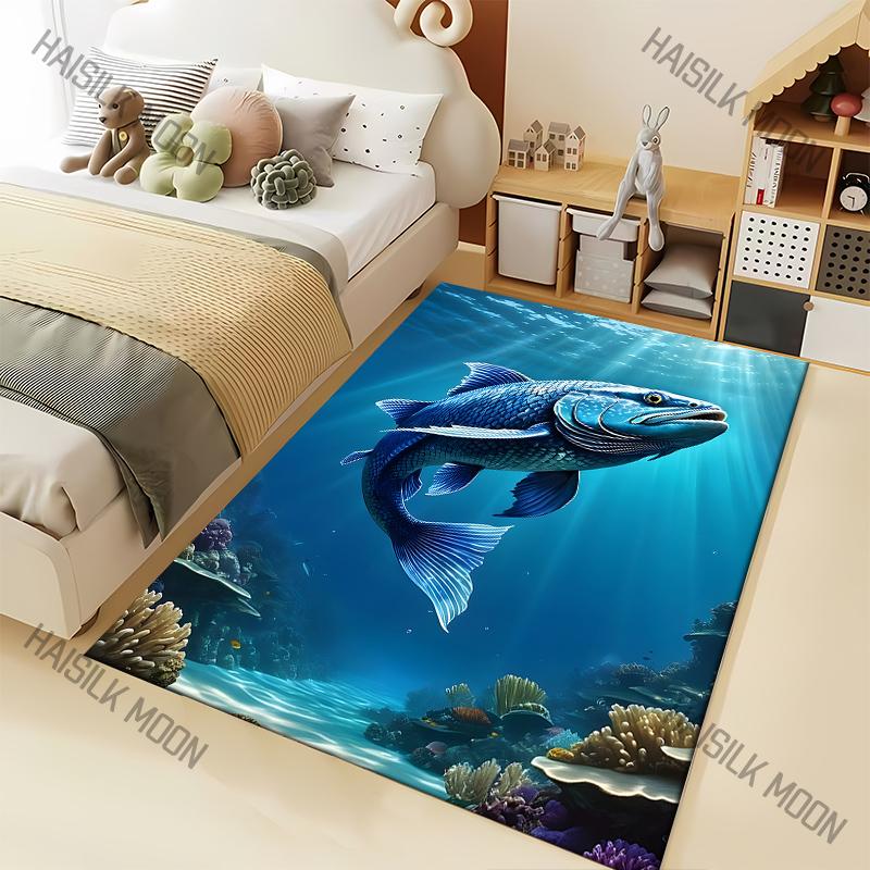 Undersea Fishing Pattern Living Room Bedroom Carpet Bedside Floor Mat Cloakroom Sofa Mat Carpet  Luxury Gift