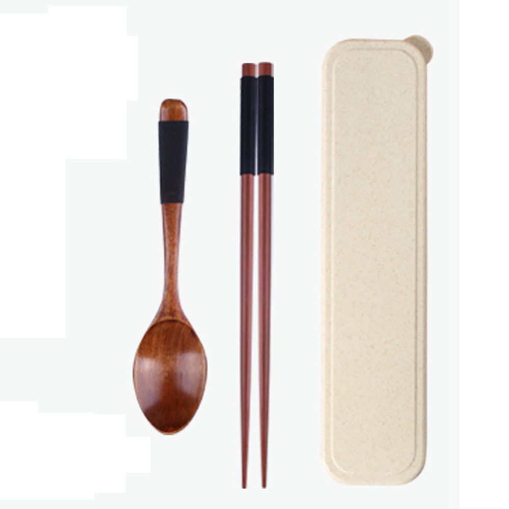 Convenient Travel Reusable Wooden Portable With Box Spoon Dinnerware Cutlery Set Chopsticks