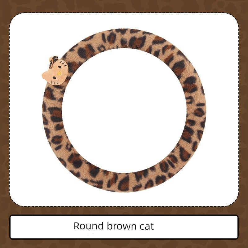 Car Steering Wheel Cover Winter Plush Cute Leopard Print Winter Non-Slip Women's Car Wear-Resistant Protective Cover Handlebar Cover