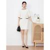 Anna Kou Textured Straight Dress with French Puff Sleeves