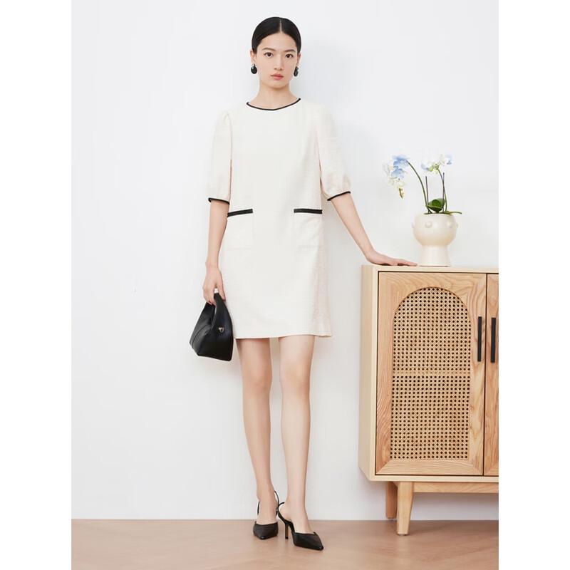 

Anna Kou Textured Straight Dress with French Puff Sleeves M