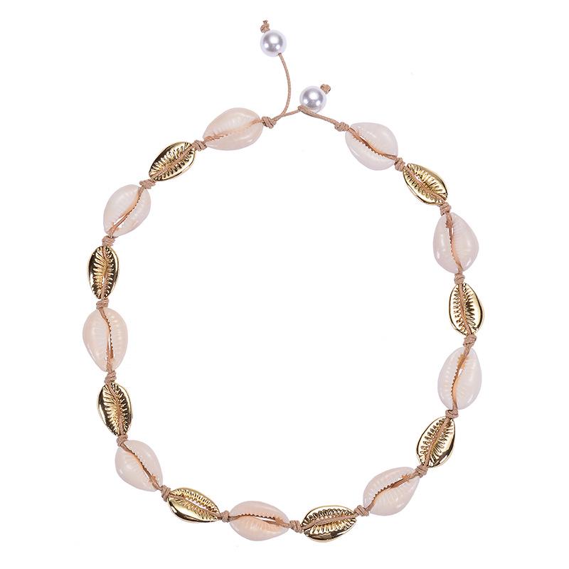 Gold alloy shell necklace, hand woven pearl short chain for women, gold-plated jewelry, Christmas gift, Stocking stuffers, Valentine's Day gift