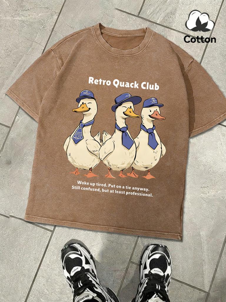Three Lively Ducklings Design Washed Men T Shirts Summer Soft Tee ONeck Cotton Short Sleeve Unisex Fashion Loose Clothing
