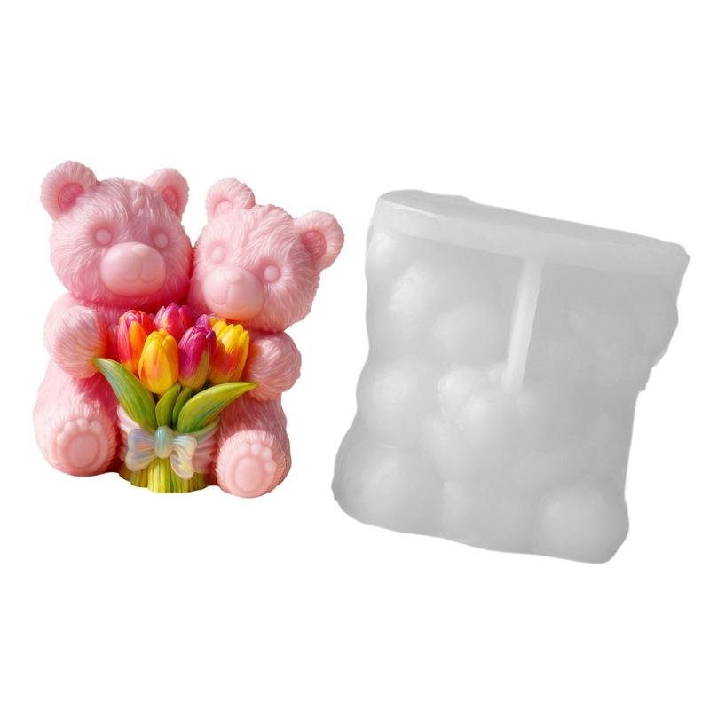 Valentines Themed Bear Couple Silicone Mold For Handmade With Fine Carving Detail
