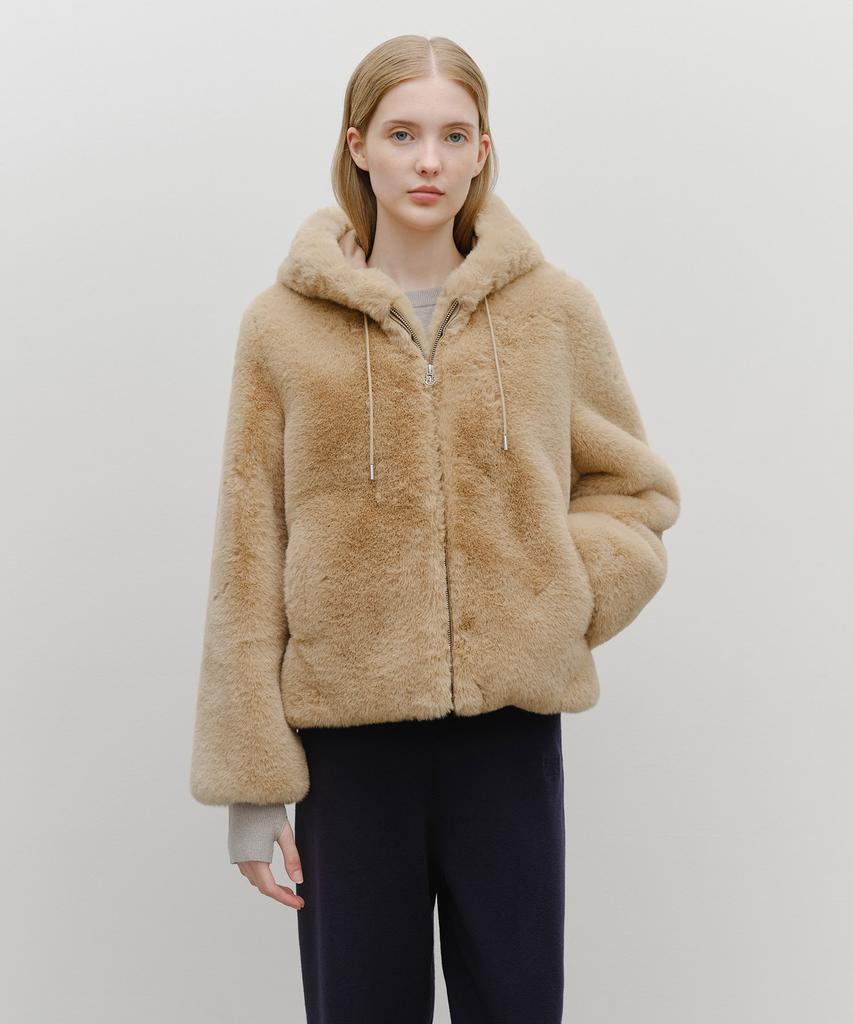 Marith + Franois Girbaud W Hooded Faux Fur Jacket Beige