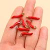 304 Stainless Steel Red Chili Oil Drip Pendant Charm, Vacuum Electroplated, 6x20mm