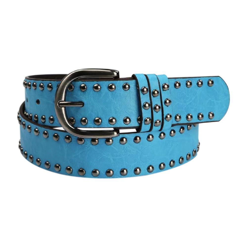 

Роскошный брендовый дизайн, пояс с пряжкой, готический кожаный ремень, женский ремень для платья, пояс с заклепками небесно-голубой