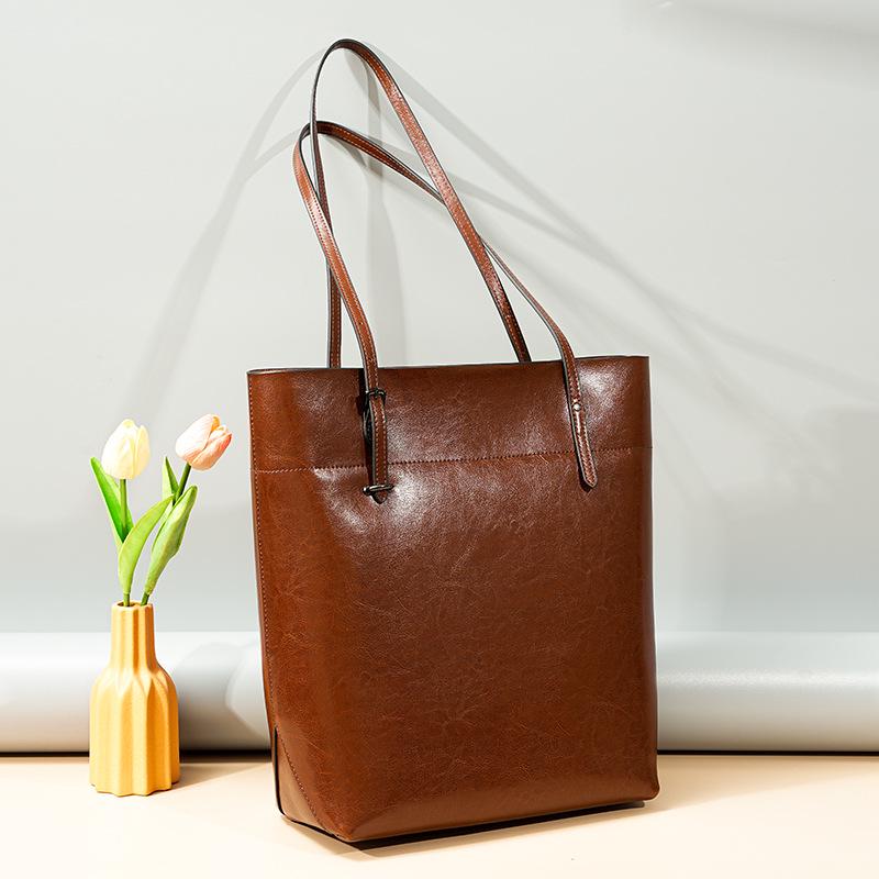 Damen Echtleder Allround-Tote - Europäische & Amerikanische Mode, Schultertasche mit großem Fassungsvermögen