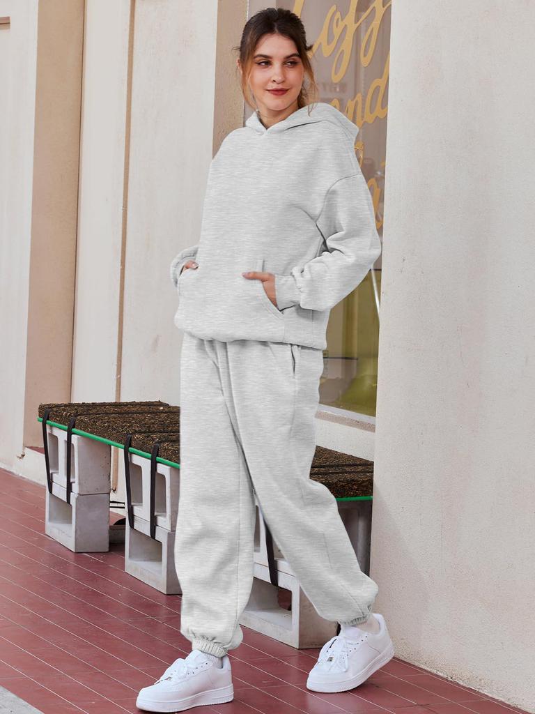 European & American Women's Autumn/Winter 2-Piece Casual Hoodie Sweatshirt and Sweatpants Set