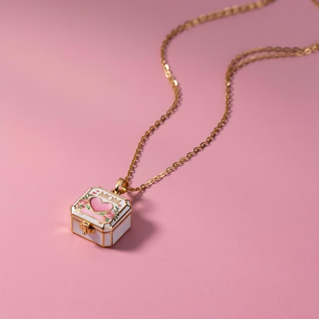 Mom Square Openable Pendant Necklace Fashionable Versatile Collarbone Chain New Year'S Gift 18K