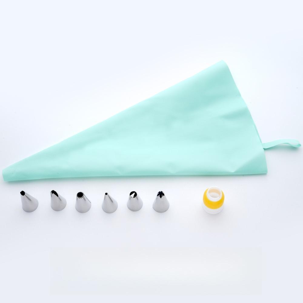 Silicone Piping Bag Set with Ties, Reusable Piping Bags with Stainless Steel Nozzles – Cake Baking Kit 8pcs